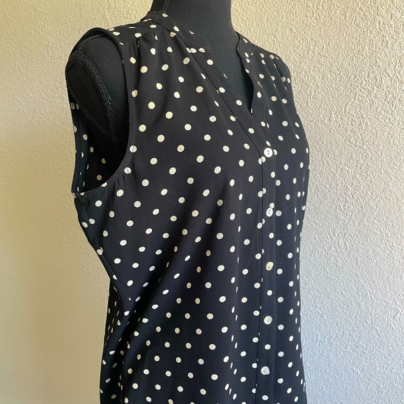 Polkadot Sleeveless Black and White Button Shirt Blouse - Picture 4 of 12